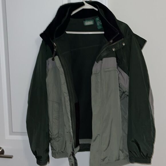 L L Bean Outdoors 2 tone green Fleece lined hooded Jacket parka 3 in 1 men’s L - Picture 2 of 9